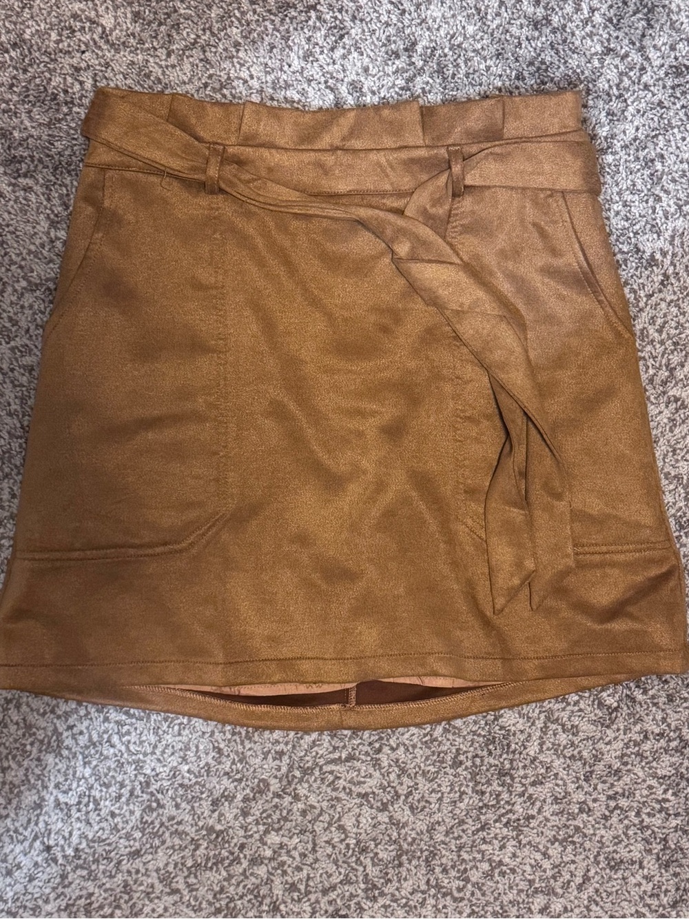 Pink Lily Brown Faux Suede Tie-Waist Mini Skirt